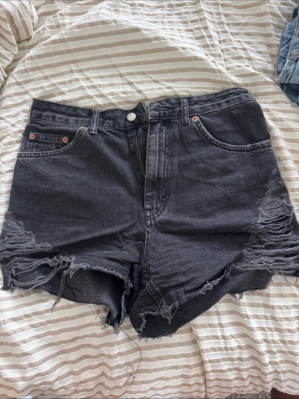 Topshop High-Rise Distressed Black Denim Shorts - Women's